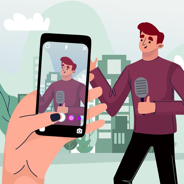 Vector Gratis pria berbagi konten di media sosial