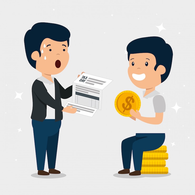 Vector Gratis pria dengan pajak layanan keuangan dan koin