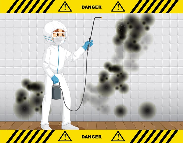 Vector Gratis pria dengan pakaian hazmat pelindung membersihkan jamur di dinding