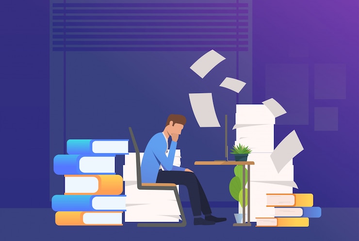 Vector Gratis pria kantor menyelesaikan pekerjaan tulis