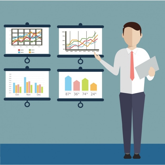 Vector Gratis pria mempresentasikan beberapa grafik