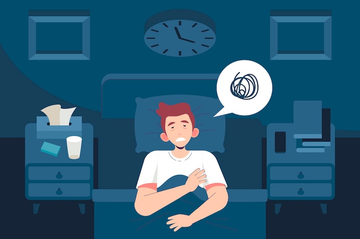 Vector Gratis pria terjaga, konsep insomnia