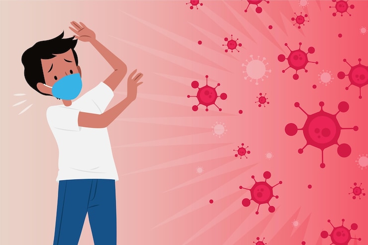 Vector Gratis pria yang ketakutan terhadap penyakit coronavirus