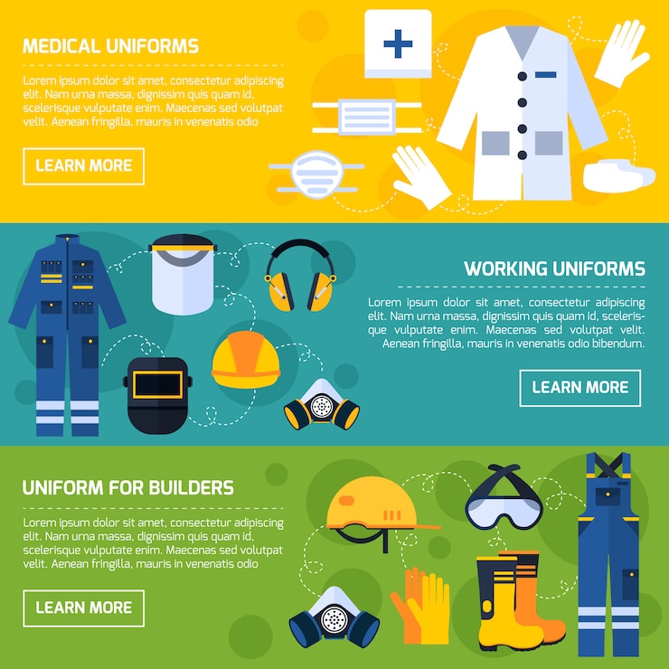 Vector Gratis protective uniforms equipment flat banners set
