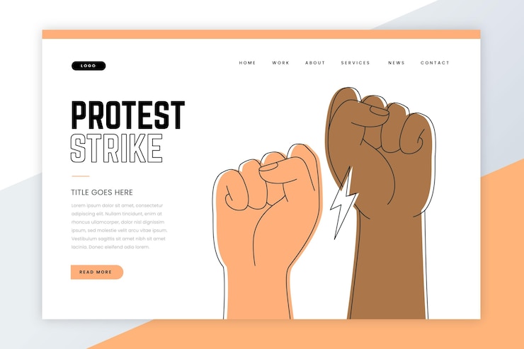 Vector Gratis protest strike - landing page