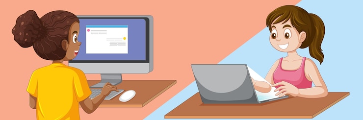 Vector Gratis puberty girls learning how to use social media