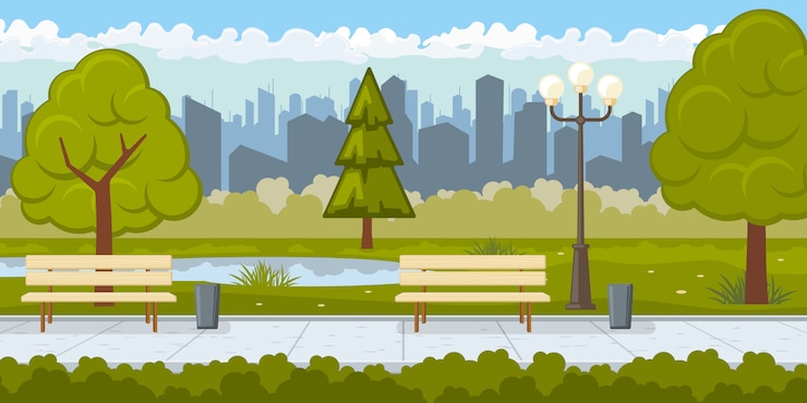 Vector Gratis public park with asphalt path illustration