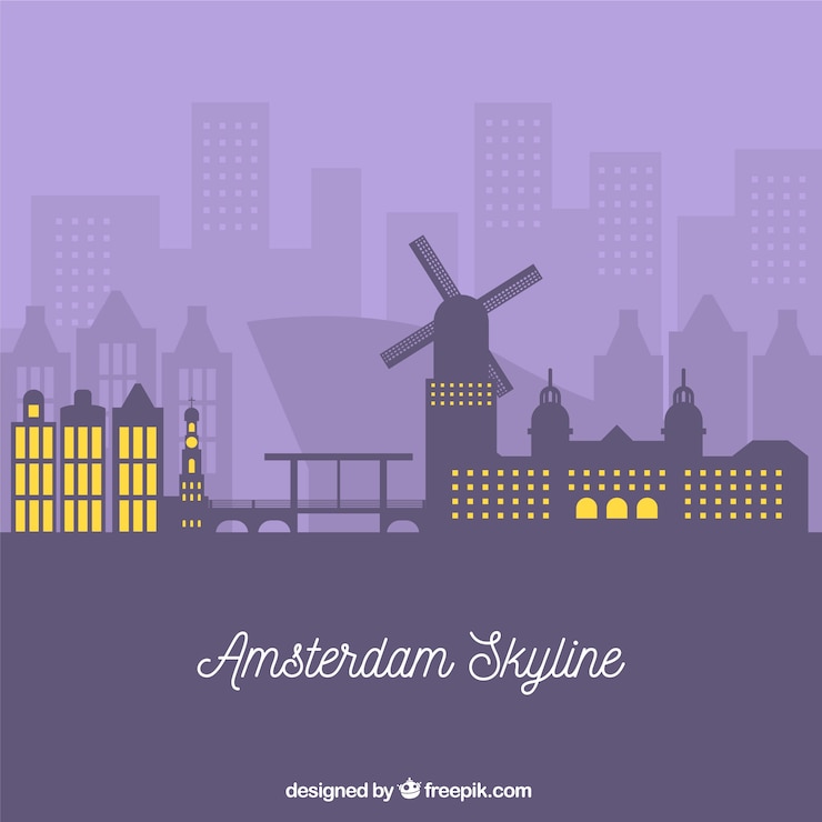 Vector Gratis purple skyline of amsterdam