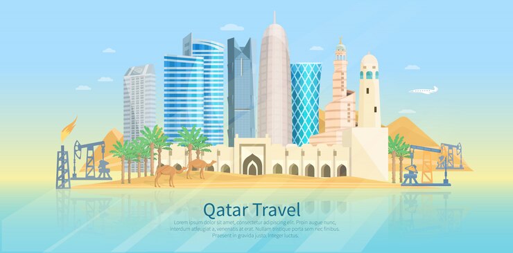 Vector Gratis qatar skyline flat poster