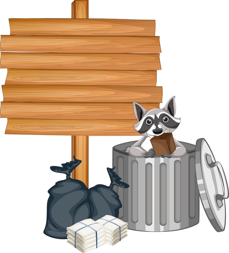 Vector Gratis raccoon with wooden sign banner