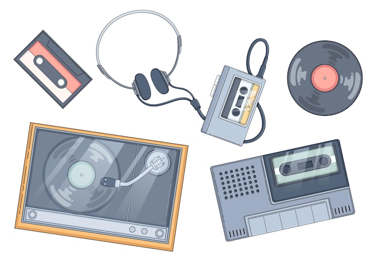 Vector Gratis radio player and music vinyl record illustration