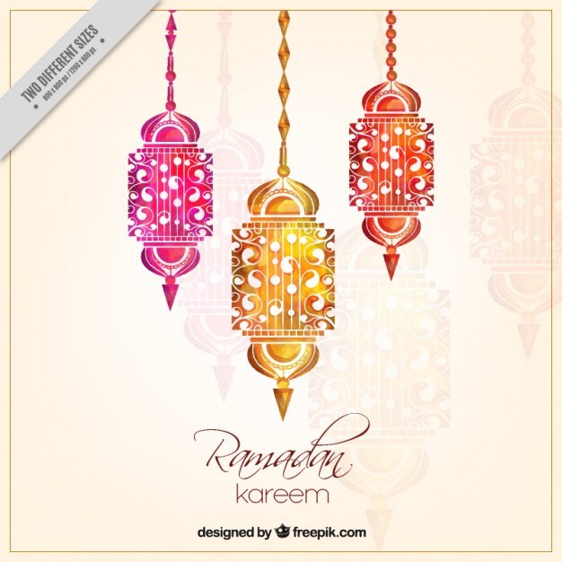 Vector Gratis ramadan background with watercolor lanterns decoration