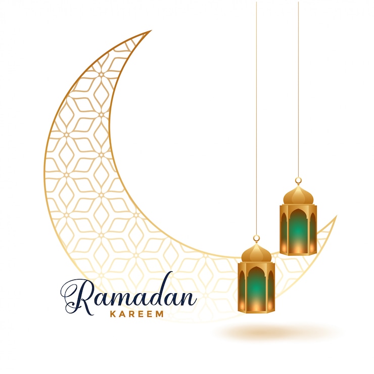 Vector Gratis ramadan kareem decorative moon with hanging lamps 