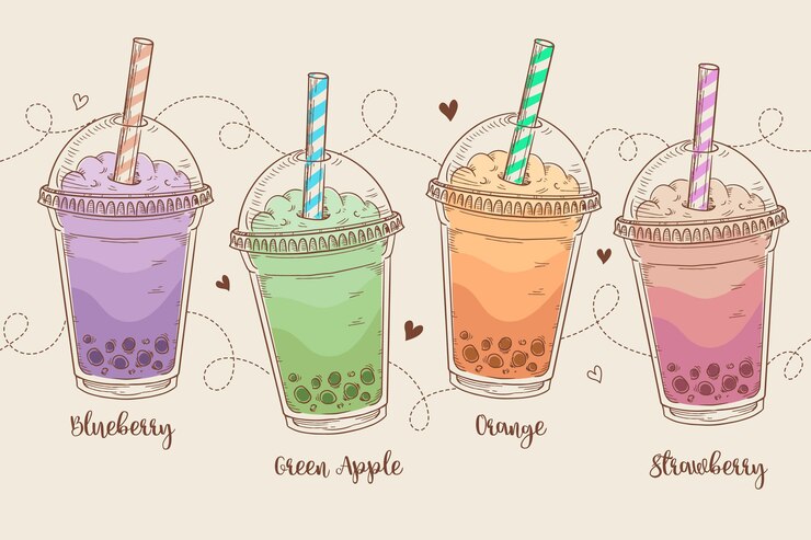Vector Gratis rasa teh bubble yang digambar tangan