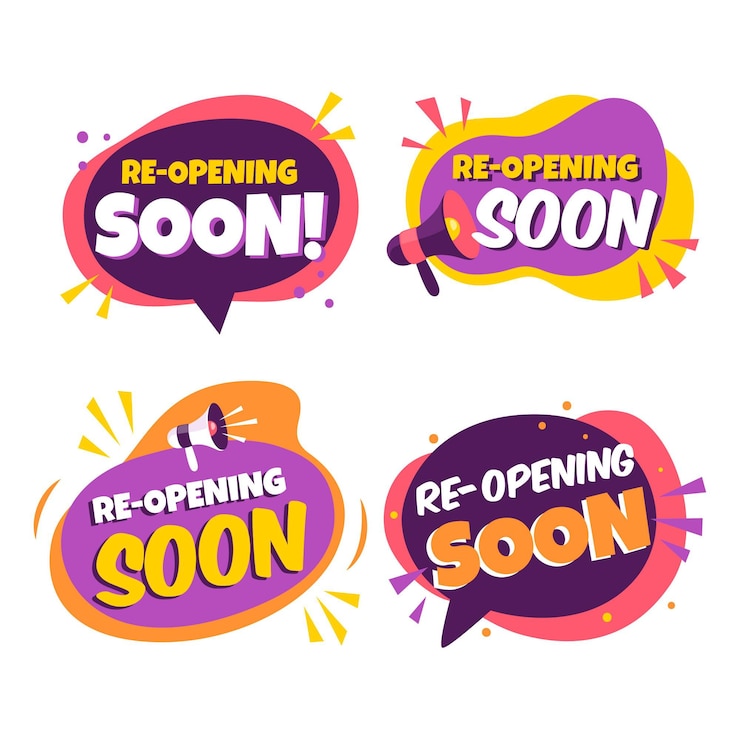 Vector Gratis re-opening soon badges collection
