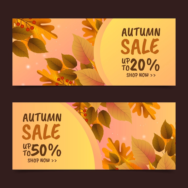 Vector Gratis realistic autumn sale horizontal banners set