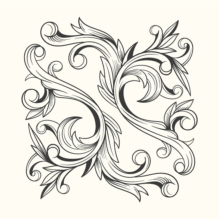 Vector Gratis realistic baroque style hand drawn ornamental border