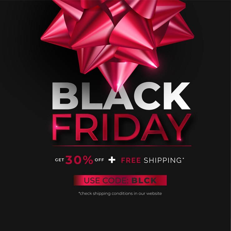 Vector Gratis realistic black friday banner with red bow
