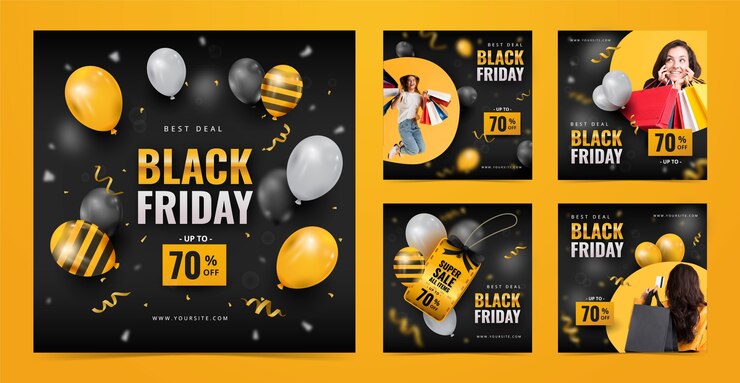 Vector Gratis realistic black friday instagram post set