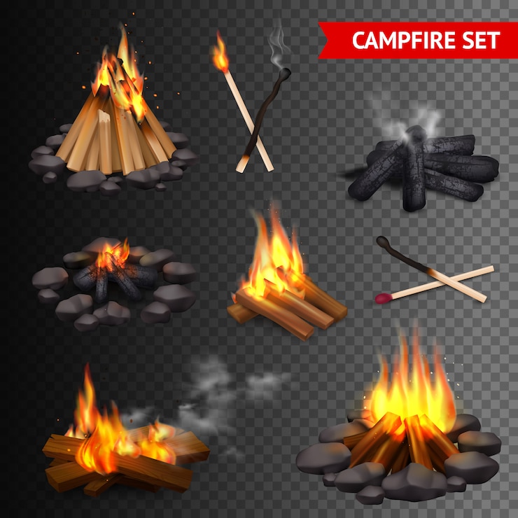 Vector Gratis realistic campfire transparent set