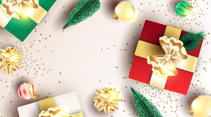 Vector Gratis realistic christmas background with 3d ornaments and copy space