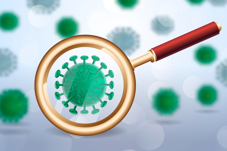 Vector Gratis realistic coronavirus cell look through a magnifying glass background