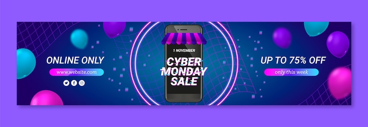 Vector Gratis realistic cyber monday twitch banner template