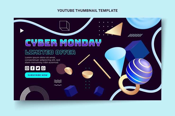 Vector Gratis realistic cyber monday youtube thumbnail
