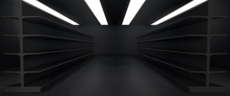 Vector Gratis realistic dark supermarket with empty shelves