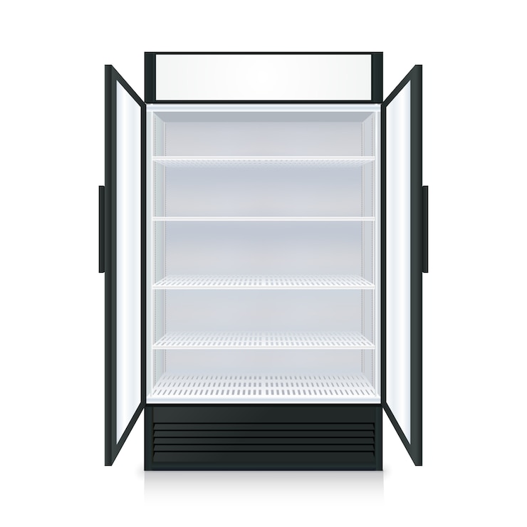Vector Gratis realistic empty commercial fridge with shelves 