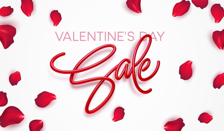 Vector Gratis realistic golden inscription sale on the background of rose petals. valentines day sale banner design. vector illustration eps10