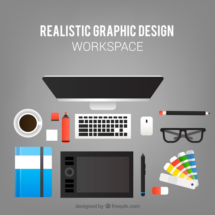 Vector Gratis realistic graphic design workspace
