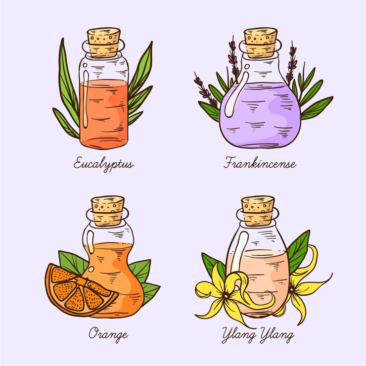 Vector Gratis realistic hand drawn essential oil bottle set