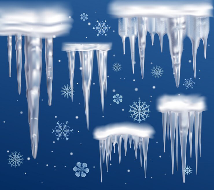 Vector Gratis realistic icicles blue background set 