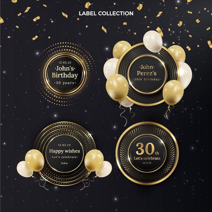 Vector Gratis realistic luxury golden birthday labels