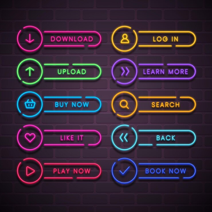 Vector Gratis realistic neon call to action button collection