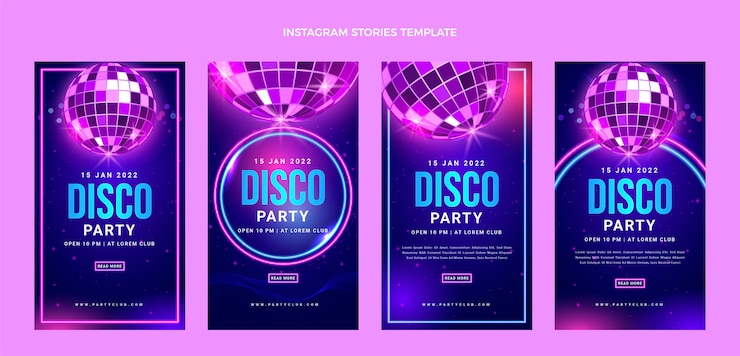 Vector Gratis realistic neon disco party instagram stories collection