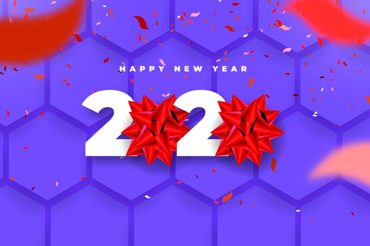 Vector Gratis realistic new year 2020 background with red gift bow