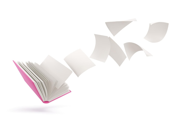 Vector Gratis realistic open book with blank pages flying