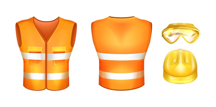 Vector Gratis realistic safety vest with construction helmet and protective glasses