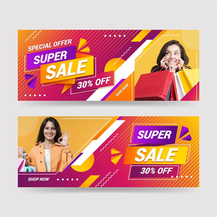 Vector Gratis realistic sale banners set with photo