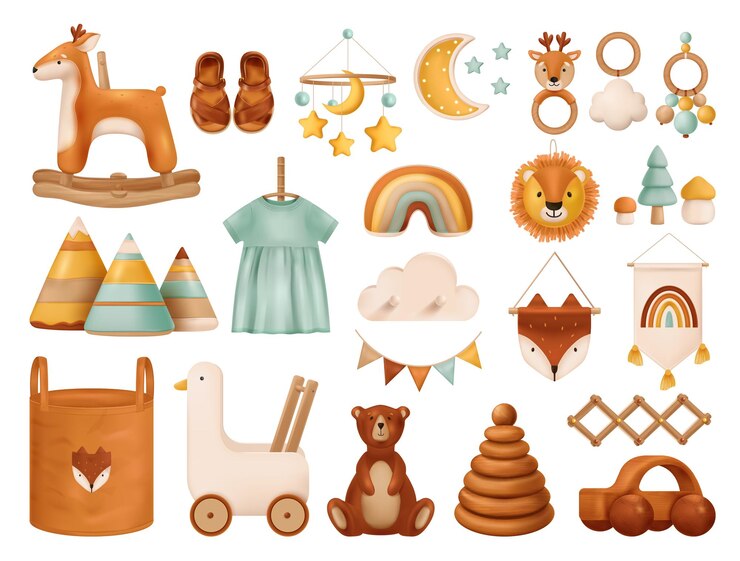 Vector Gratis realistic set of baby toys clothes and accessories in boho style isolated vector illustration