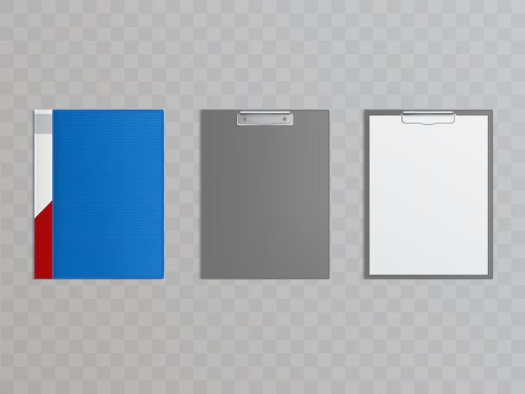 Vector Gratis realistic set of clipboards with metal clamp for holding papers, documents.