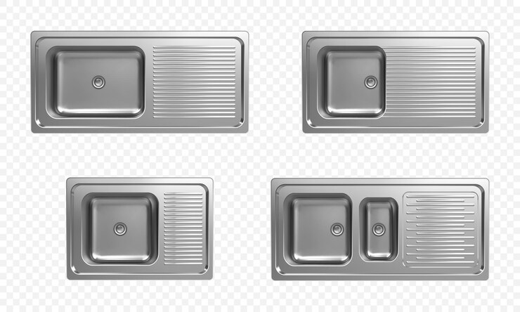 Vector Gratis realistic set of stainless kitchen sinks top view