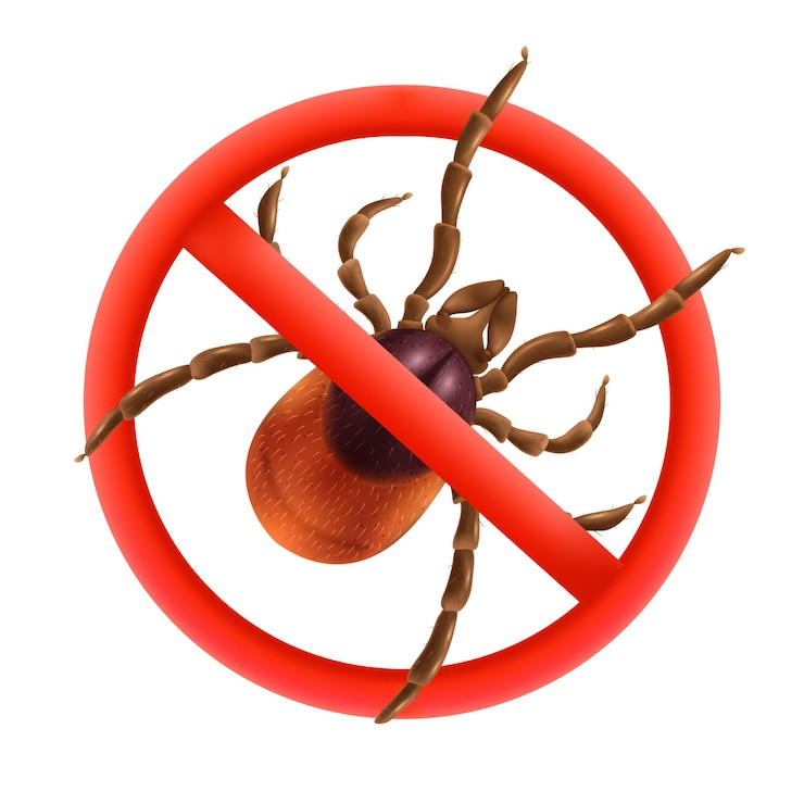 Vector Gratis realistic spider mite stop concept with red prohibition sign for the tick vector illustration