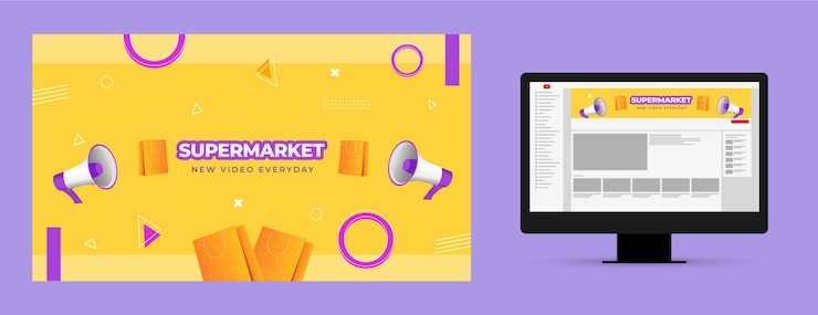 Vector Gratis realistic supermarket youtube channel art template