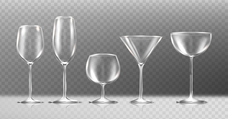 Vector Gratis realistic vector icon transparent glasses for wine coctail cognac champagne empty glasses isolated on transparent background