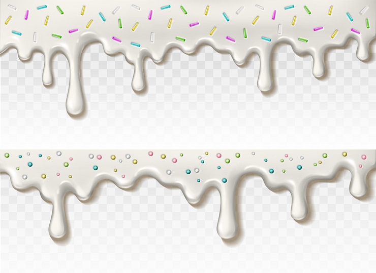 Vector Gratis realistic vector illustration cream sweet glaze melting on a transparent background with colorfu