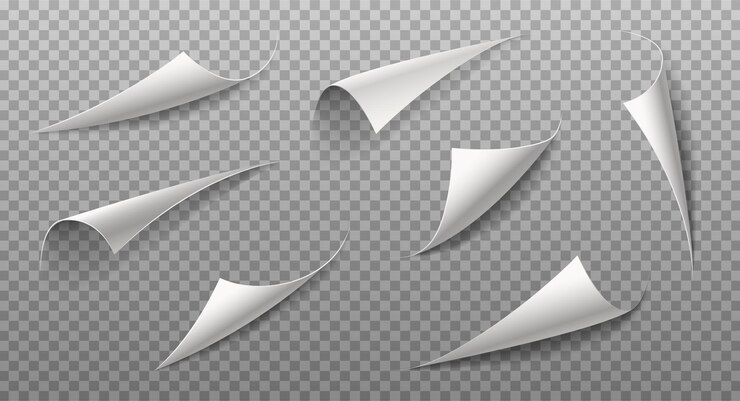Vector Gratis realistic vector illustration curled paper page corners on transparent background with shadow