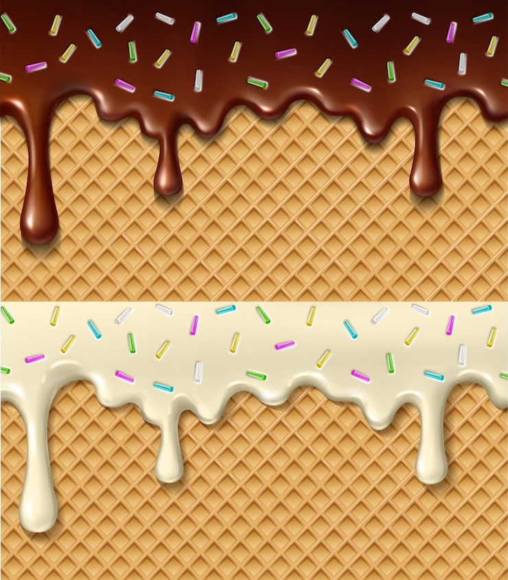 Vector Gratis realistic vector illustration dark and white chocolate cream sweet glaze melting on a waffle wit